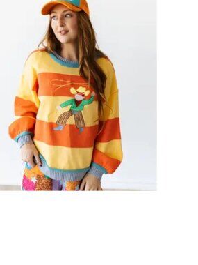 Yellow Orange Stripe Cowboy Sweater NEW